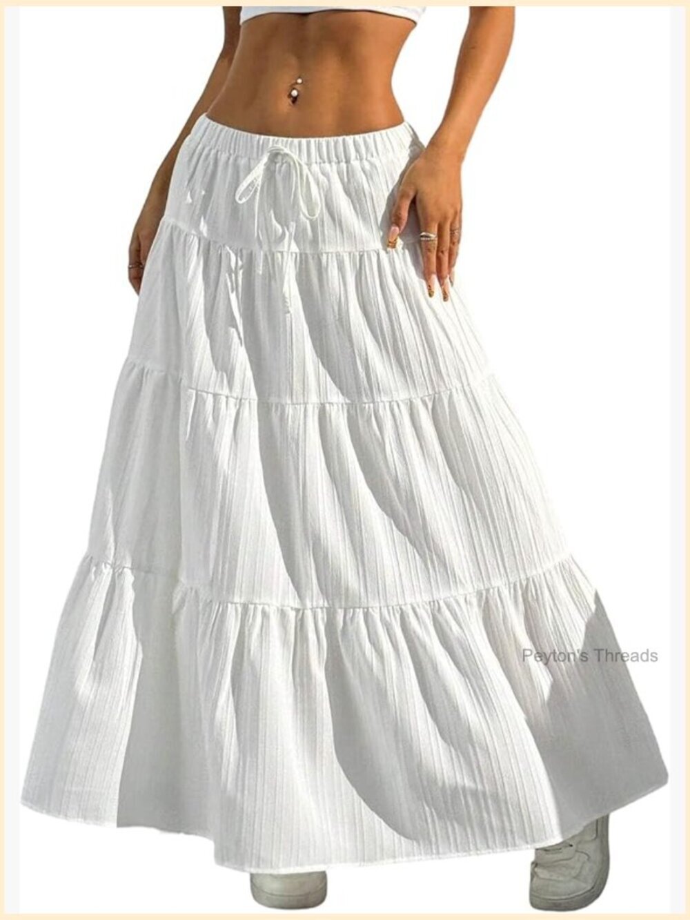 Ruffle Hem A-Line Maxi Skirt Elastic Waist Tiered Boho Long Dress